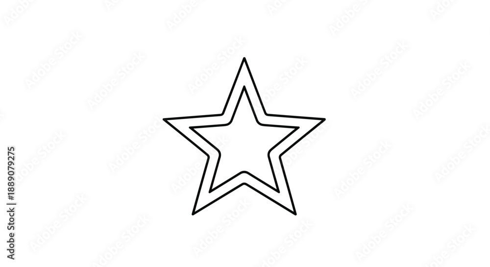 Fototapeta premium Clean black outline of a five pointed star shape with a double border isolated on a plain white background for design.