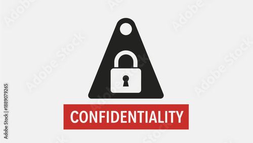 Graphic illustration of a black warning triangle with a padlock and a red confidential banner on a clean white background.