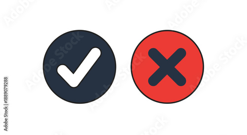 Large check mark and cross symbols inside circles for success failure correct and incorrect states in user interfaces.
