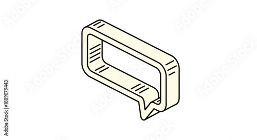 Isometric 3d speech bubble frame illustration with a hollow center and cream color tones on a white background.