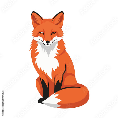 Vibrant orange fox sitting calmly with white background