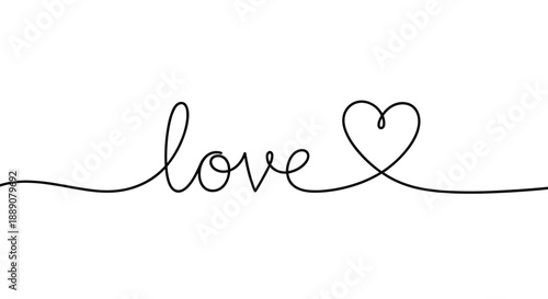 Minimalist line art featuring the word love written in script that flows into a simple heart shape on a white background.