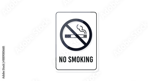 No smoking sign featuring a black cigarette with smoke inside a prohibition circle on a white rectangular board.