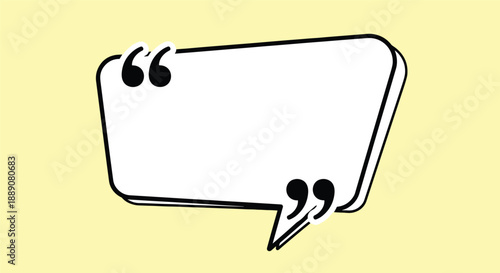 Blank speech bubble frame with quotation marks on a yellow background ready for text input in testimonials or editorial layout designs.