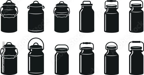 Fresh Milk Can Silhouette Vector Set – Vintage Dairy Container Illustration