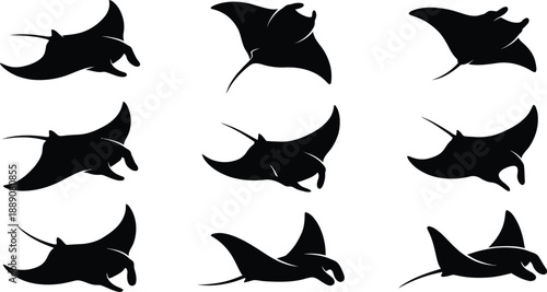 Manta Ray Silhouette Vector Set – Ocean Sea Life Illustration