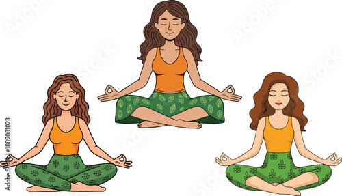 Mindful Meditation Outline Manual Design Set  Woman in Lotus Pose