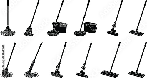 Mop Silhouette Vector Set – Cleaning Equipment Illustration
