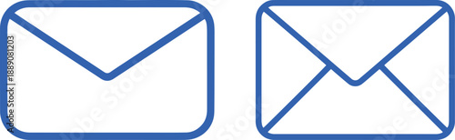 A pair of minimalist blue outline envelope icons representing email and communication on a clean white background Vector