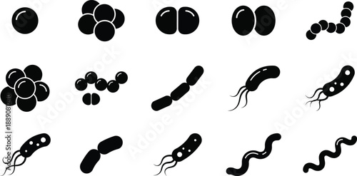 Bacteria Silhouette Vector Set – Microorganism and Microbiology Illustration