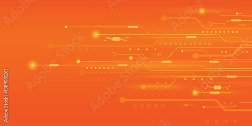 Bright Orange Circuitry Technology Background With Light Lines And Dots For Digital Innovation eps10