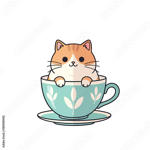 Adorable cat sitting in teacup illustration