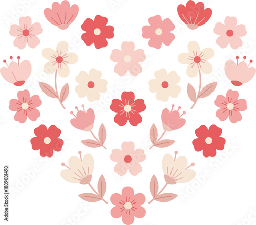 romantic flowers arranged together to form a heart shape