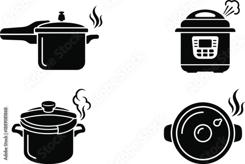 Pressure Cooker Silhouette Vector Set – Kitchen Cookware and Steam Illustration