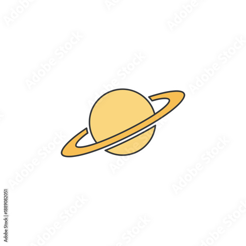 A minimalist, flat design illustration of the planet Saturn with its iconic ring system on a clean white background.