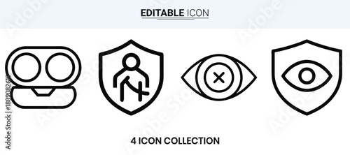 Four security and protection icons displayed in a simple black outline style