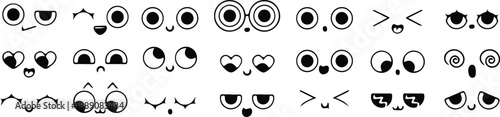 cartoon eye expression emotion character black icons set vector illustration design collection 
