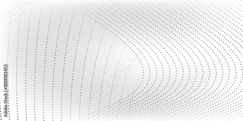 Flowing dots particles nice wave pattern halftone black gradient curve shape isolated on white electric, energy, texture
