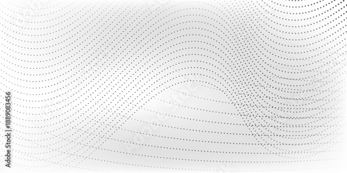 Flowing dots particles nice wave pattern halftone black gradient curve shape isolated on white electric, energy,