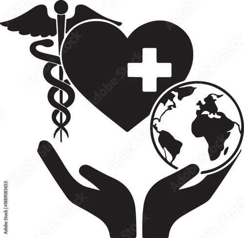 Hand offering healthcare to diverse group