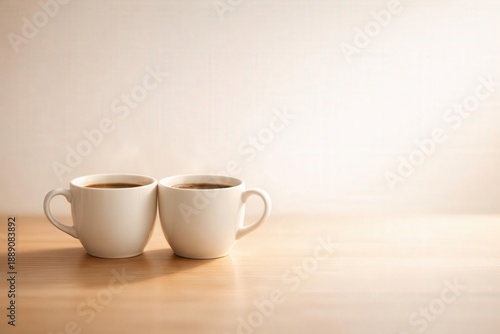 Wallpaper Mural Two Mugs of Coffee, Side by Side, on a Wooden Table in a Bright Room Torontodigital.ca