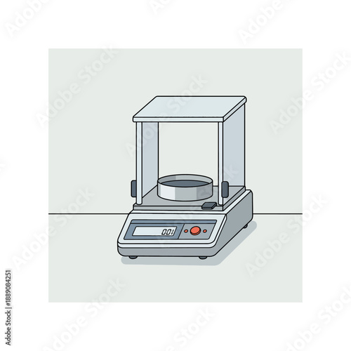 A precise digital analytical balance with a clear draft shield and weighing pan, commonly used in scientific laboratories for accurate measurements.