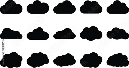 A collection of black cloud shapes on a white background