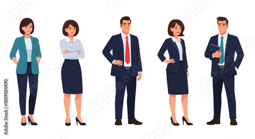 Five Confident Business Professionals Standing in Formal Wear, Ready for Corporate Success