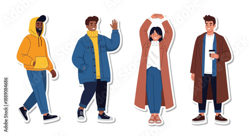 Diverse Young Adults Showcasing Modern Casual Fashion in Full length Vector Illustration