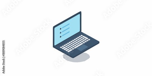 Isometric illustration of a blue laptop with a dark gray base