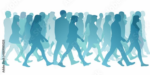 Abstract depiction of a crowd of people in shades of blue