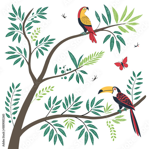 Toucans perched on a branch
