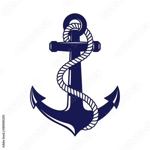 Nautical anchor symbol with rope for maritime and stability themes