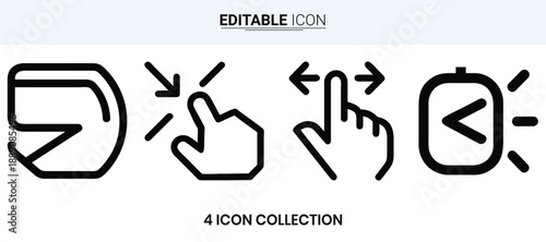 Four simple black line icons depicting prohibition direction and hand gestures high quality