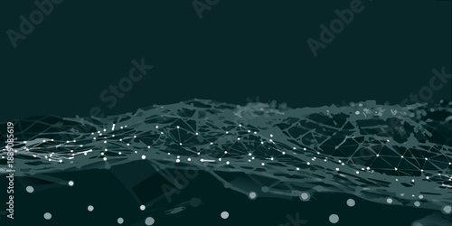 Abstract network landscape with glowing nodes and polygonal connections