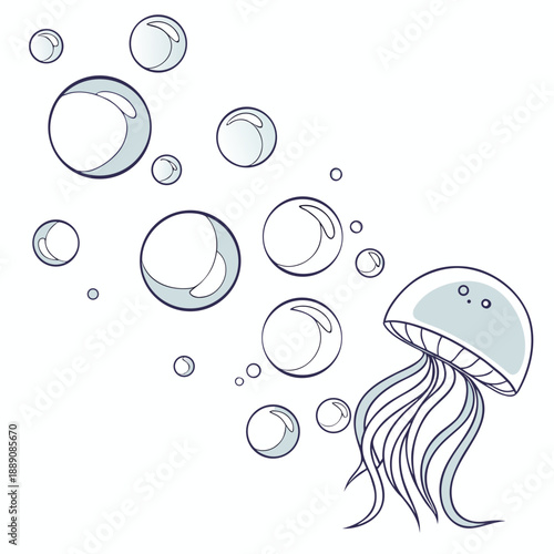 Playful jellyfish among bubbles