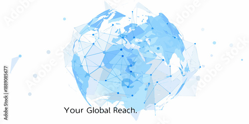 Abstract polygonal globe with network connections and text overlay