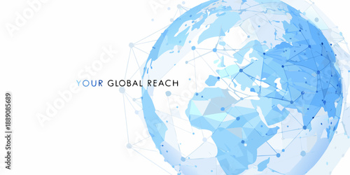 Abstract world map with connecting lines and a blue color scheme