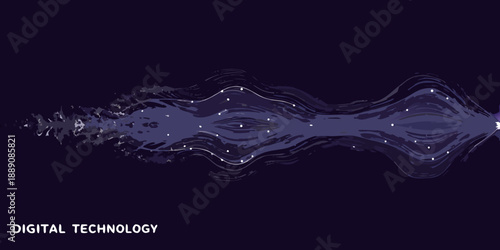 Abstract digital waveform illustration with swirling patterns and glowing dots