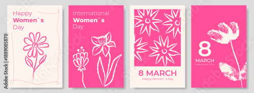 International Women Day Pink Poster Set With Floral Illustration