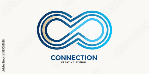 Abstract infinity symbol with layered design and the word connection below
