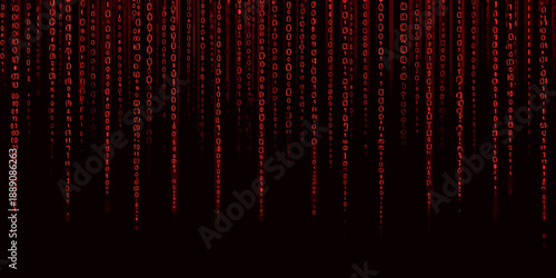 Digital rain of binary code cascading down a dark screen