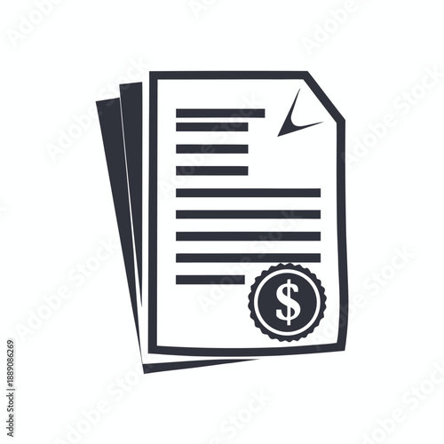 Gray monetary document icon showcases currency detail on sheets of paper effectively