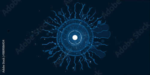 Abstract blue illustration resembling an eye or celestial body