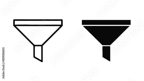 Vector illustration of a simple funnel icon set for filtering and sorting data, on transparent background