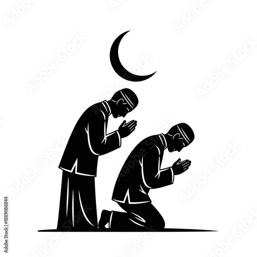 Muslim prayer silhouette Ramadan night moon worship