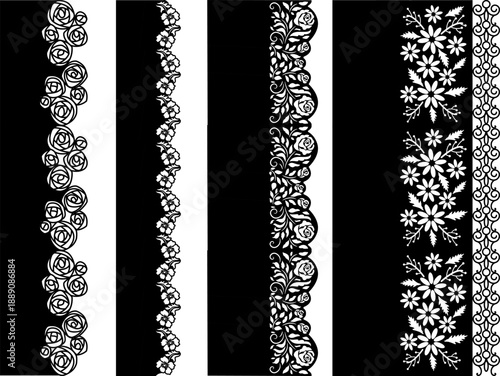 Decorative Floral Lace Borders and Ornament Stencils Set for Laser Cutting and Wedding Invitation Design
