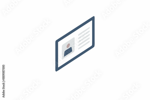 Isometric illustration of a business card with a user profile icon