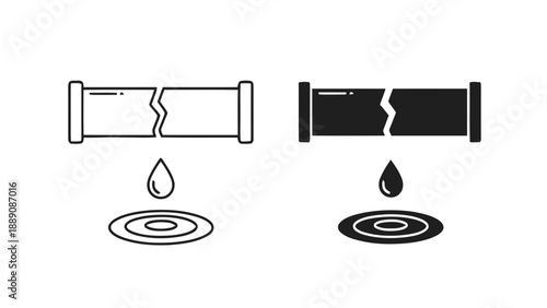 Vector illustration of a broken water pipe with a leak and dripping water, on transparent background