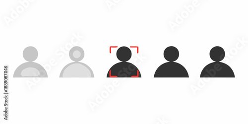 Five silhouette figures with varying shades one highlighted with a red square